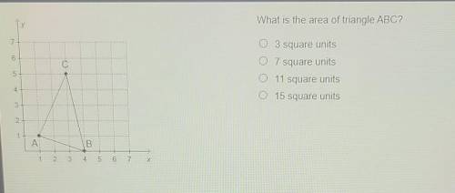 What is the area of triangle ABC? - OP 03 square units 0 7 square units o 11 square units 0 15 squa