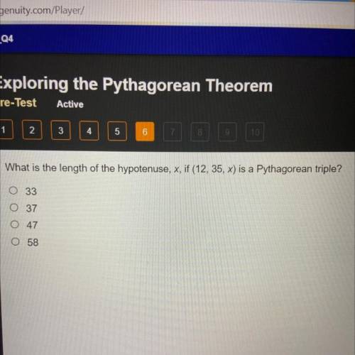 What is the length of the hypotenuse, x, if (12, 35, x) is a Pythagorean triple?