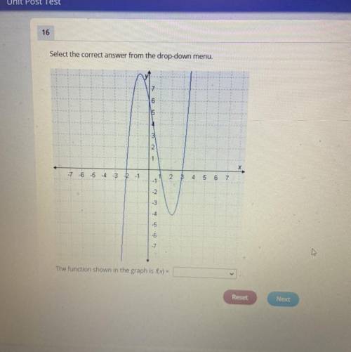 Select the correct answer from the drop-down menu.

The function shown in the graph is f(x)=
A x^4