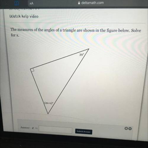 The measures of the angles of a triangle are shown in the figure below. Solve
for x.