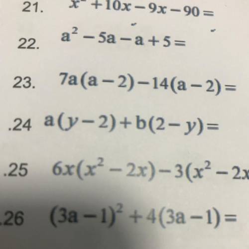 Help with question 24 the answer is (y-2)(a-b) but I need explain I don’t understand