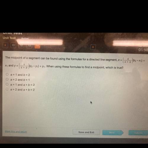 The midpoint of a segment can be found using the formulas for a directed line segment, x = lat b ]4