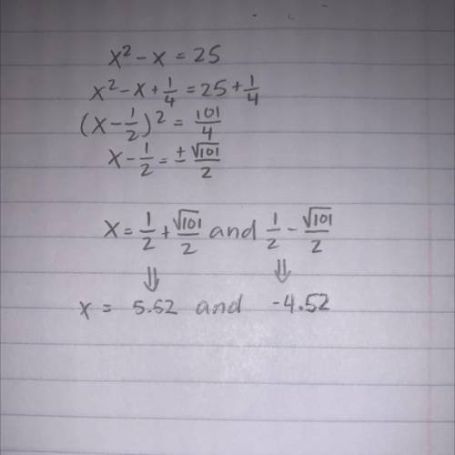 Solve the equation by completing the square. Round to the nearest hundredth if necessary. x^2 - x =