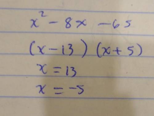 Factor the trinomial x^2-8x-65