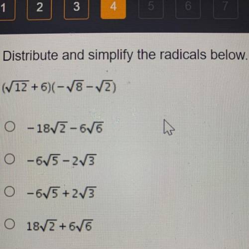 Distribute and simplify the radicals below