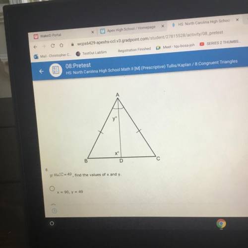 PLEEASE HELP ME IM RUNNING LATE
If mC = 49 , find the values of x and y.