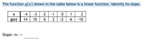 The function g(x) shown in the table below is a linear function. Identify the slope.
