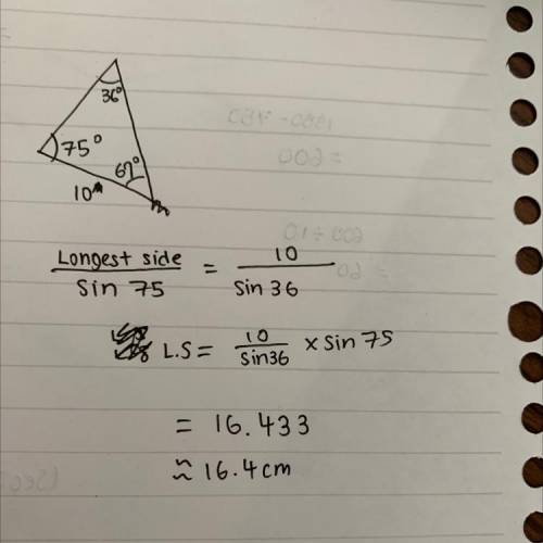 The measures of two angles of a triangle are 36 degree and 75 degree . The length of the shortest si