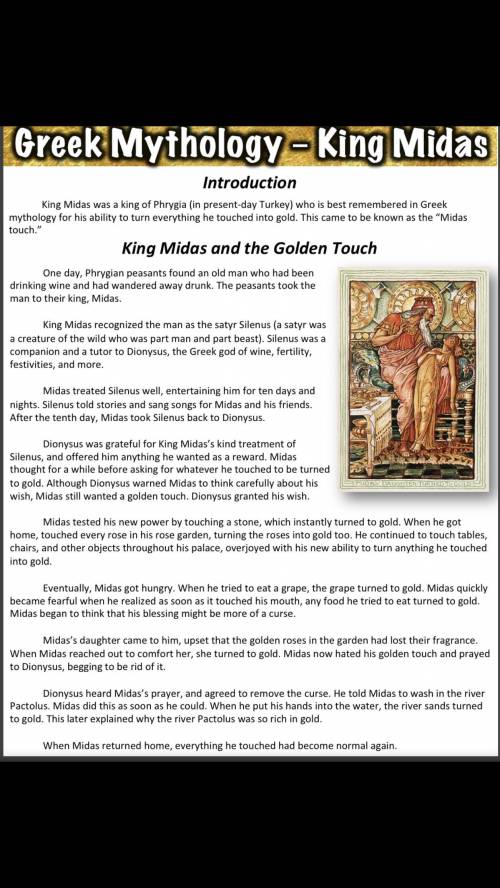 Please I need help with this question please help me with this

1. Outline how King Midas might fi