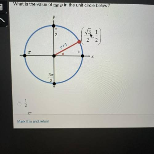 What is the value of tan 0 in the unit circle below? (square root3/2,1/2)