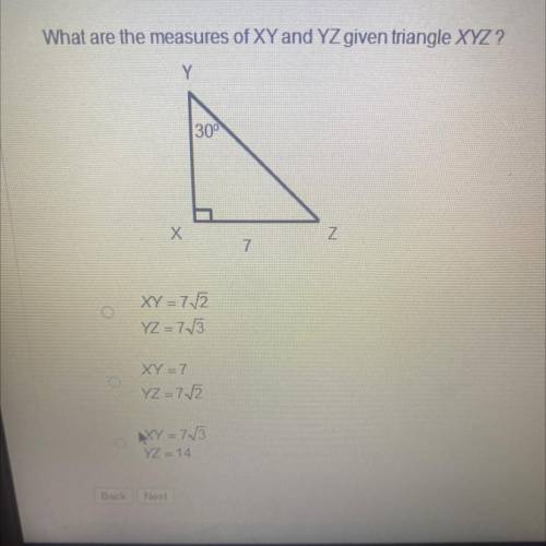 What are the measures of XY and YZ given triangle XYZ?