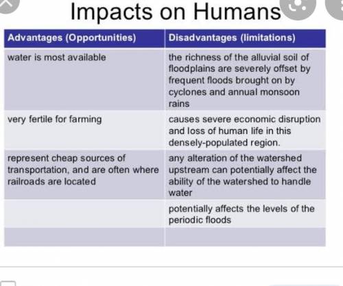 Describe the advantages and disadvantage is of living in a floodplain￼