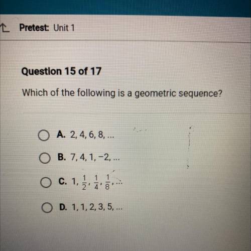 HELPPPPPPPP
Which of the following is a geometric sequence?