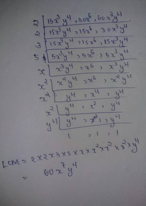 Determine the LCM of the following monomials listed below.