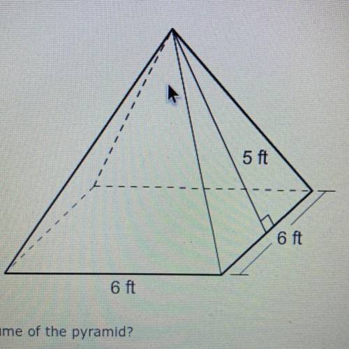 What is the volume of the pyramid?

•48ft cubed
•432ft cubed 
•540ft cubed
•150ft cubed