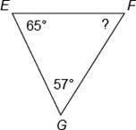What is the measure of ∠EFG in the triangle shown?

options:
A) 
59°
B) 
58°
C) 
56°
D) 
57°