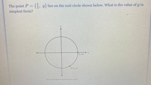 The point p=(2/5,y) lies on the unit circle below what is the value of y in simplest form