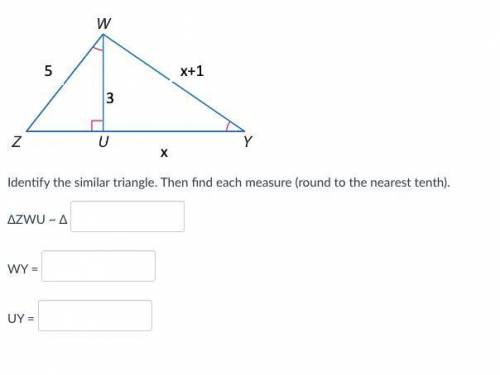 Identify the similar triangle. Then find each measure (round to the nearest tenth).