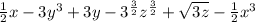 \frac{1}{2} x-3y^{3} +3y-3^{\frac{3}{2} } z^{\frac{3}{2} } +\sqrt{3z} -\frac{1}{2} x^{3}