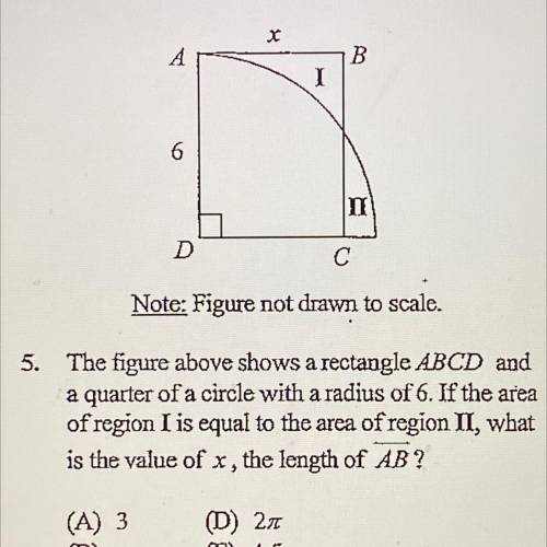 The figure above shows a rectangle ABCD and

a quarter of a circle with a radius of 6. If the area
