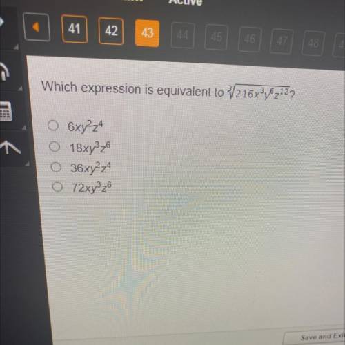 Which expression is equivalent to square root 216x3y6z12?
