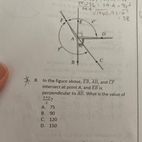 In the figure above, EB, AD, and CF

intersect at point A, and EB is
perpendicular to AD. What is