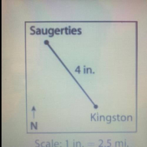 On another map, the distance between Saugerties and

Kingston is 2 inches. What would the distance