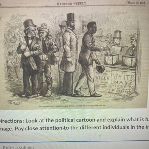 Directions: Look at the political cartoon and explain what is happening in the

image. Pay close a