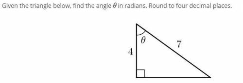Given the triangle below, find the angle θ in radians. Round to four decimal places.