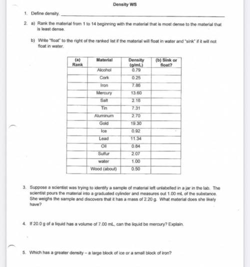 Help needed with density worksheet!! only 5 questions and pic included :))