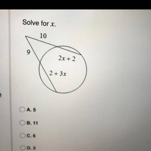 Solve for x
A. 5
B. 11
C. 6
D. 3