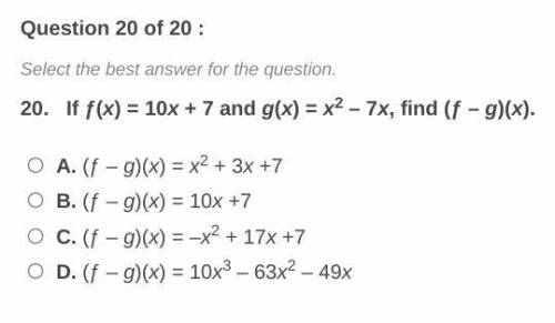 If f(x)=10x+7 and g(x)= x^2-7x, find (f-g)(x).