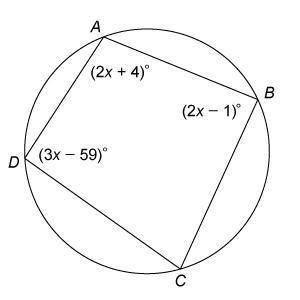 Quadrilateral ABCD is inscribed in this circle.

What is the measure of angle C?
Enter your answ