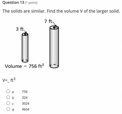 The solids are similar. Find the volume V of the larger solid.