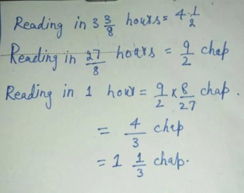 In hours 3 3/8, John reads 4 1/2 chapters.

What is the unit rate in chapters per hour?
Write your