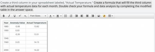 Create a formula that will fill the third column with actual temperature data for each month.