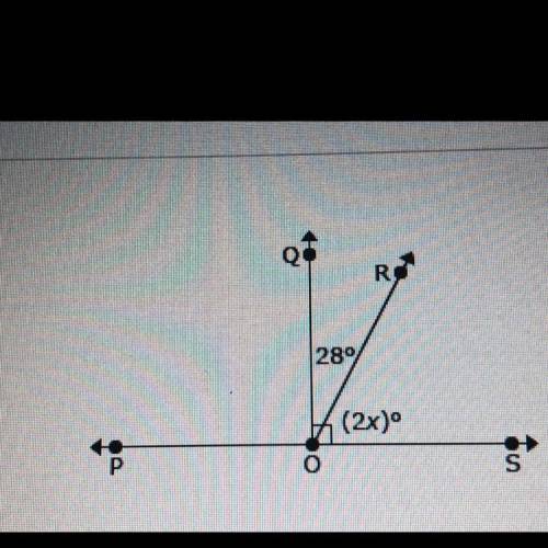 If

A. x = 62; mZROS = 31°
B. x = 60; mZROS = 28°
C. x= 31; mZROS = 62°
D. X = 28; mZROS = 60°