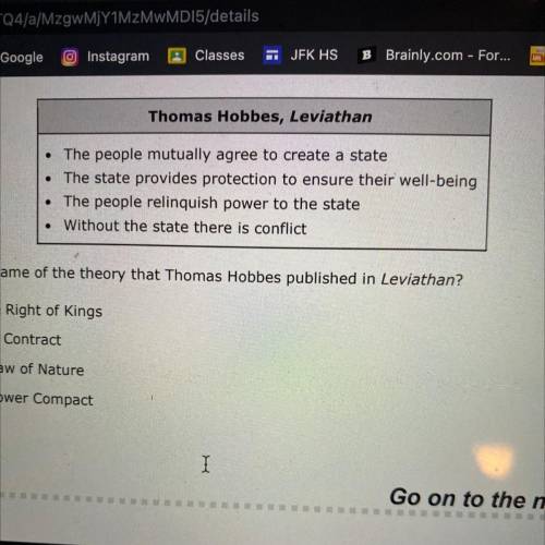 What is the name of the theory that Thomas Hobbes published in Leviathan?

A. Divine Right of King