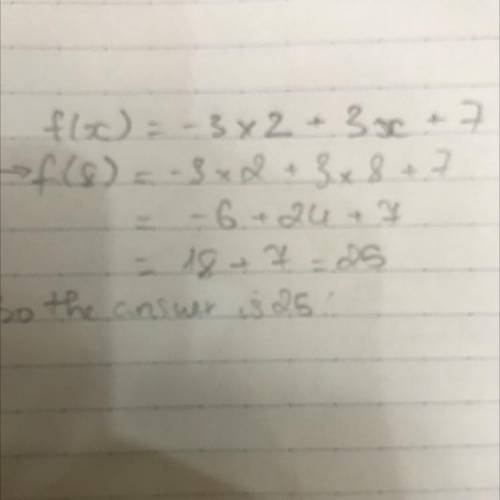 F(x) = -3x2 + 3x + 7
Find f(8)
