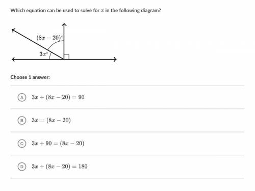 Which equation can be used to solve for x in the following diagram