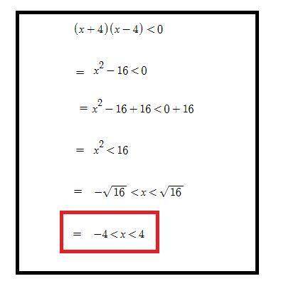 Resolva a inequação (x + 4)(x – 4) < 0.