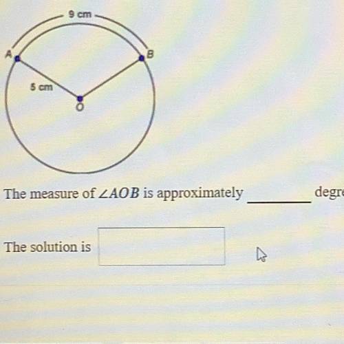 What is the measure of central angle AOB to the nearest tenth of a degree?