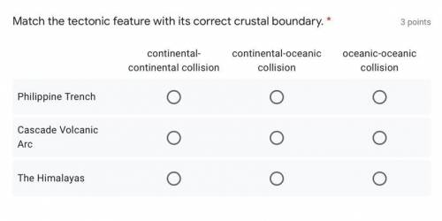Partner the tectonic feature with its correct crustal boundary. See picture for questions.