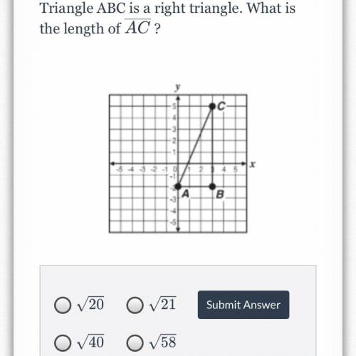 Triangle ABC is a right triangle. What is the length of AC?