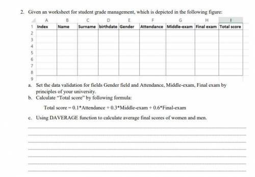 . Given an worksheet for student grade management, which is depicted in the following figure:

a.