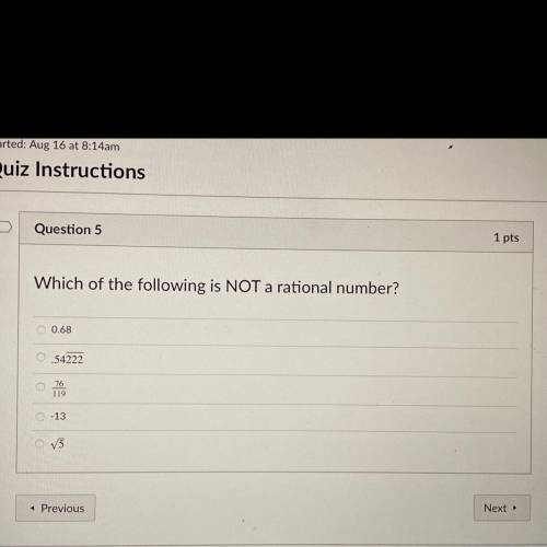 Which of the following is not a rational number?