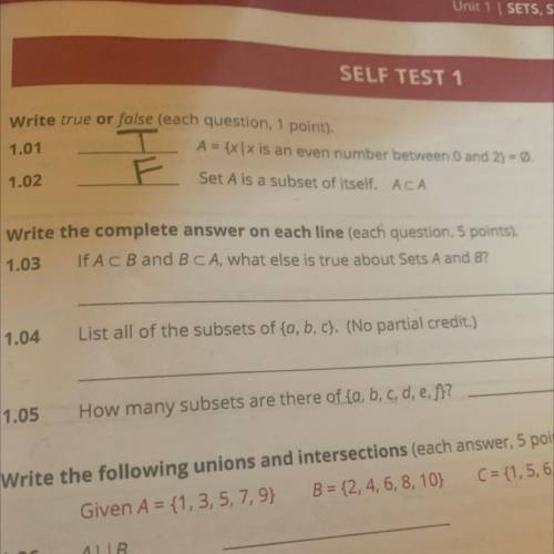 Can I have help on algebra 2 
1.03, 1.04, and 1.05 
I will mark brainliest!!