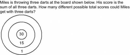 Miles is throwing three darts at the board shown below. His score is the sum of all three darts. Ho
