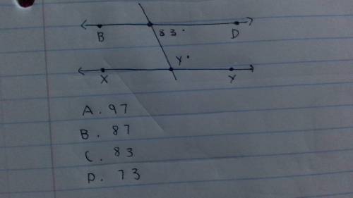 In the diagram below BD is parallel to XY what is the value of y ?