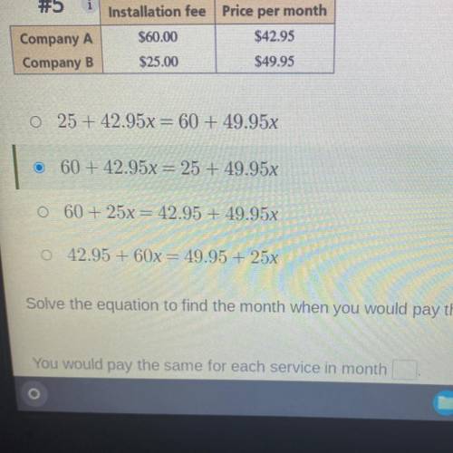 identify an equation you can use to find in which month, x, you would pay the same total for each i